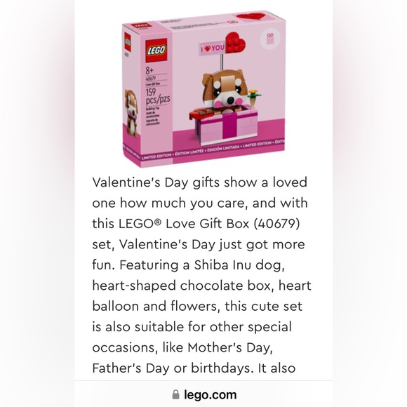 LEGO Limited Edition Love Heart Chocolate Gift Box-Shiba Inu #40679, 158 Pcs,NIB - Picture 15 of 16